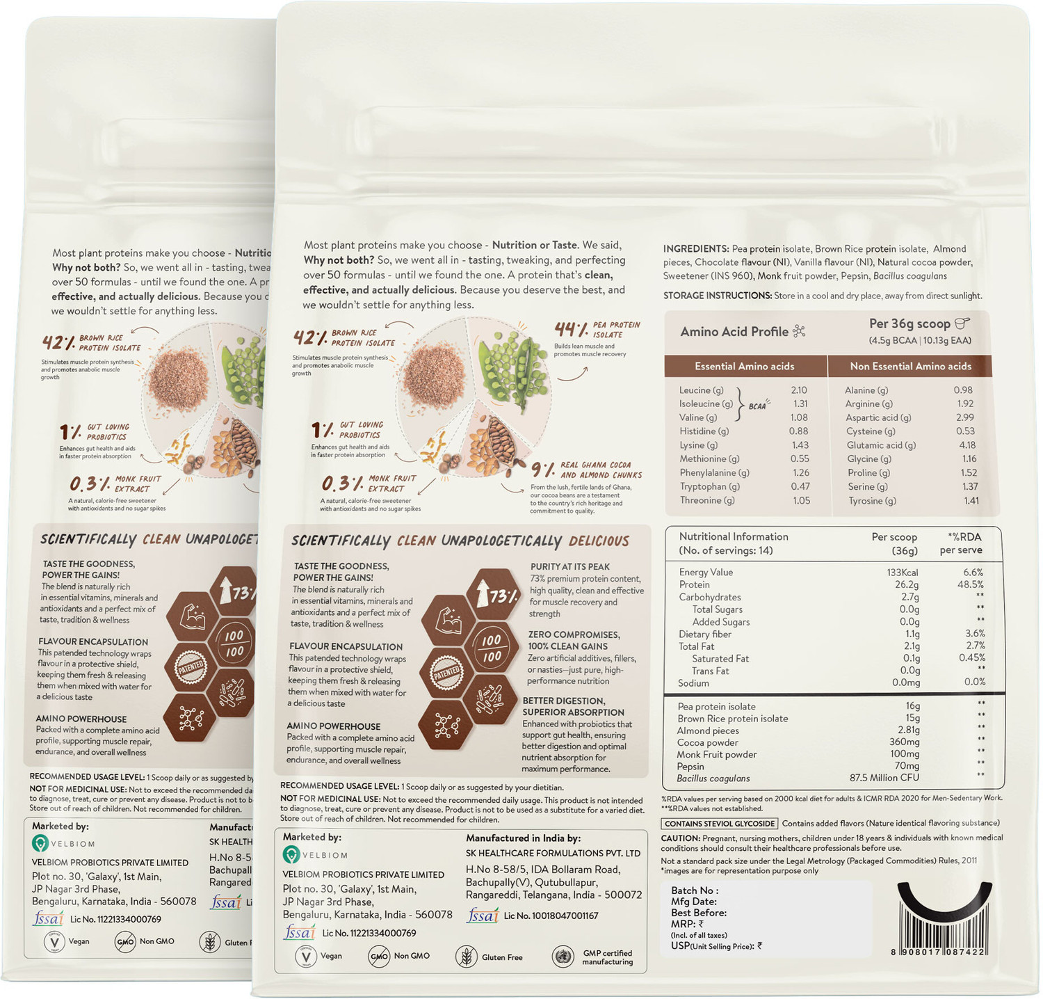 Image of Happy Cultures 26g Chocolate Tastiest Plant Protein|4.5g BCAA, 18 Amino Acid| Vegan Plant-Based Protein