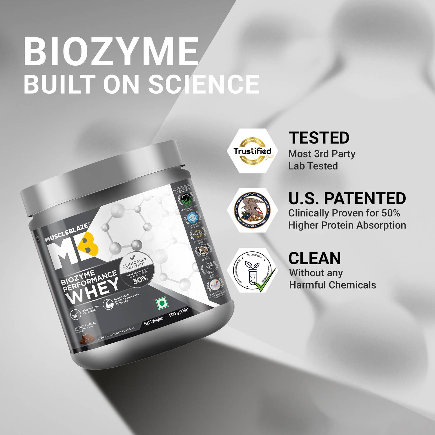 MUSCLEBLAZE Biozyme Performance Whey Protein 500g - Image 4
