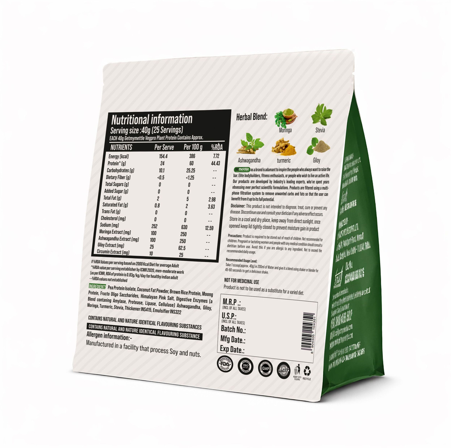 Image of getmymettle Vegpro Vegan Protein Pure Isolate , Low Carbs, Pea Protein | Gluten Free Plant-Based Protein