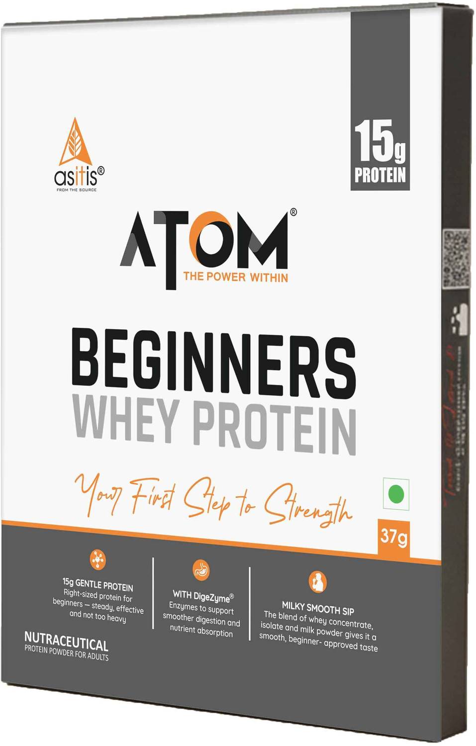 AS-IT-IS Nutrition ATOM Beginners Whey with DigeZyme, 15g Protein, Easy Carry No Excuse Sachet Whey Protein