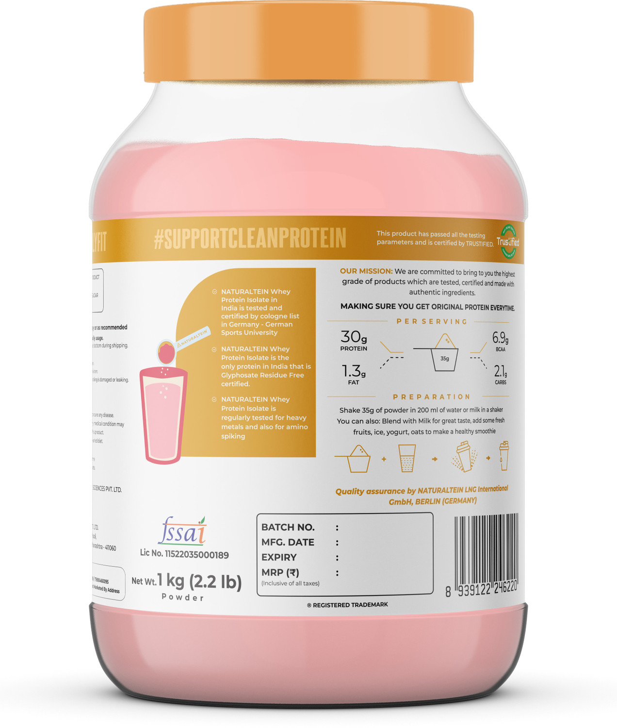 Image of NATURALTEIN Whey Isolate Strawberry Blast | 30g Protein | Natural & Clean Whey Protein