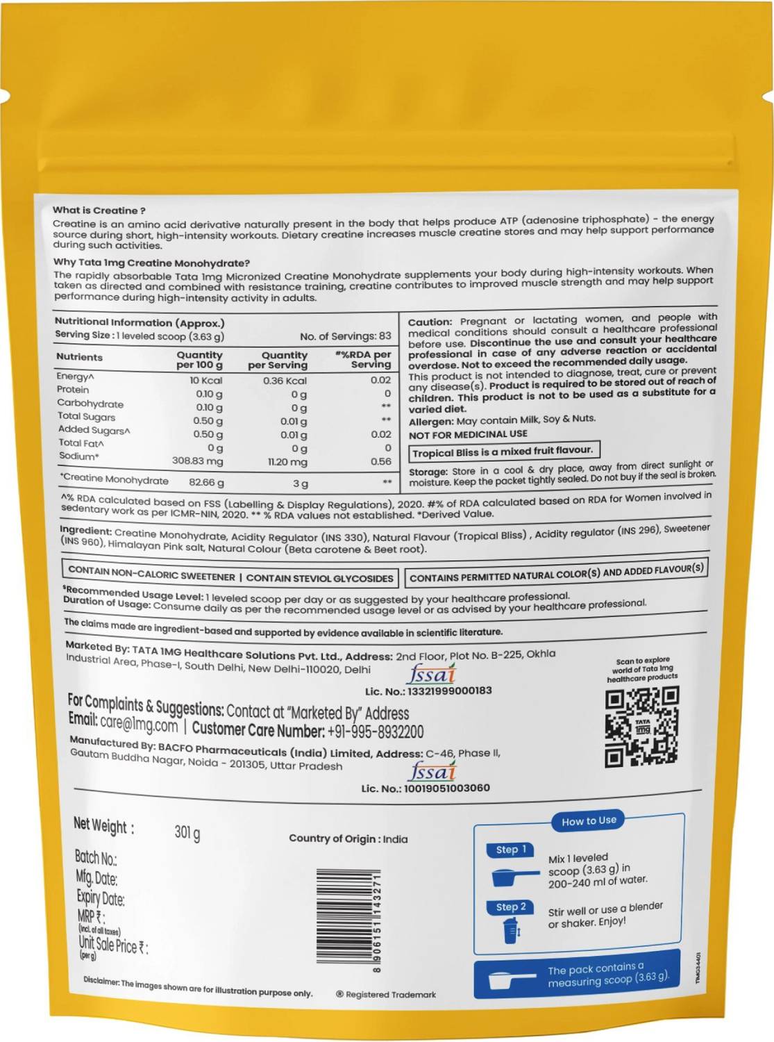 TATA 1mg Micronized Creatine Tropical Bliss 83 Servings - Image 2