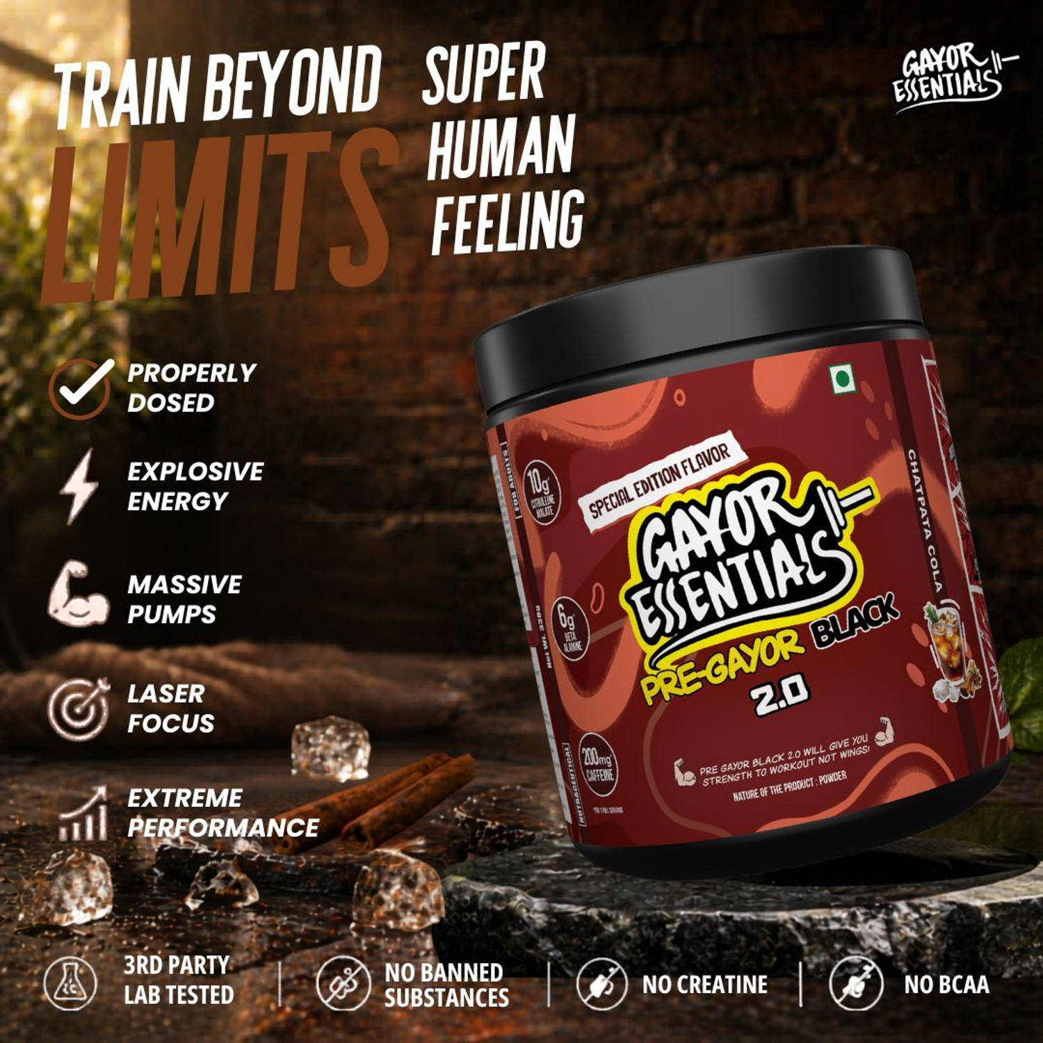 Image of gayor essentials Pre Black 2.0 High-Stim Energy, Focus & Pump Support Pre Workout