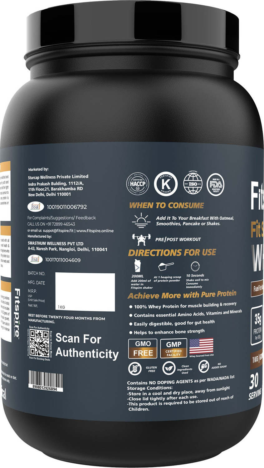 Image of Fitspire Fit Super Protein 100% Authentic & No Adulteration Muscle Growth & Recovery Whey Protein