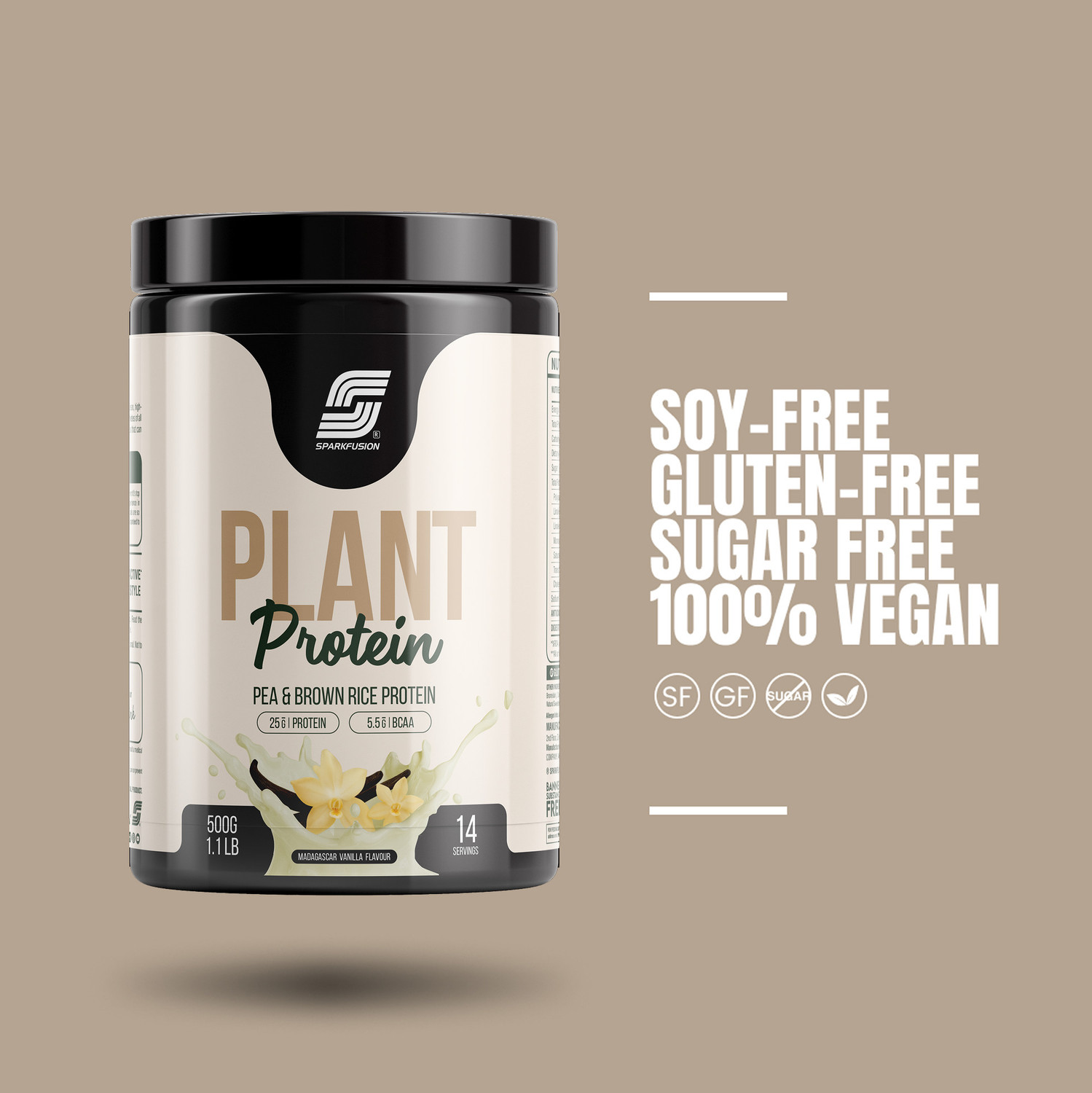 Image of Sparkfusion Plant Protein Powder| Isolated Pea & Brown Rice Protein Protein Shake