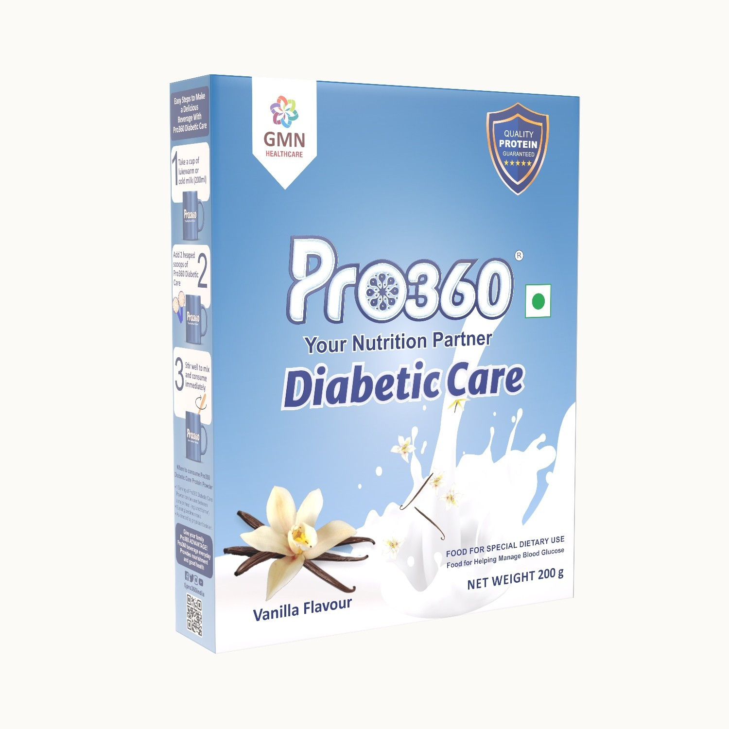 Image of PRO360 Diabetic Care Protein Powder Supplement for Diabetes Patients Vanilla Flavour