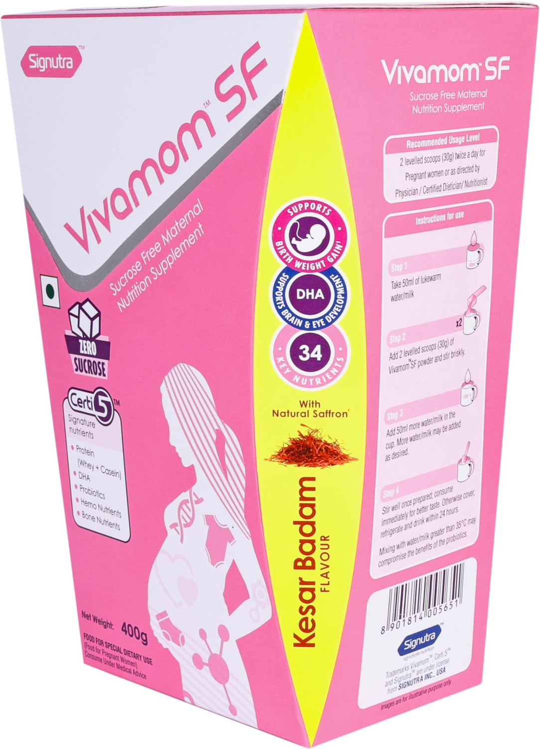 Image of vivamom SF Sucrose Free Maternal Nutrition Supplement Nutrition (400 g, Kesar Badam Whey Protein