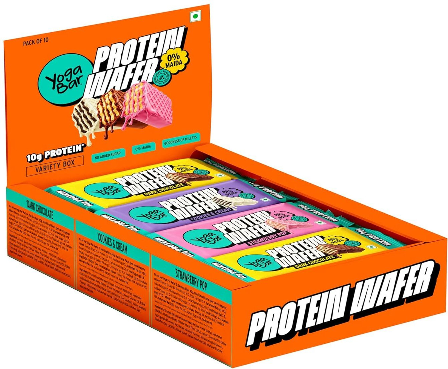 Image of Yogabar 10g Protein Wafer Bars | 0% Maida|Goodness of Millets||10 Bars Protein Bars