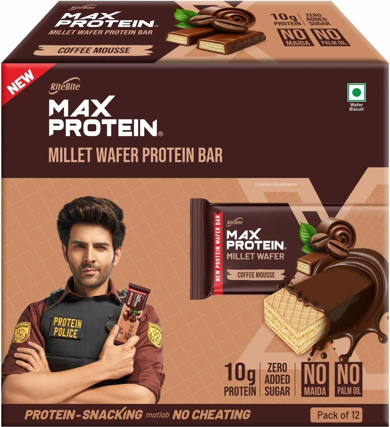 Image of RiteBite Max Protein 10g Millet Wafer Protein Bar, Coffee Mousse (x12) | No Maida, Zero Added Sugar Protein Bars