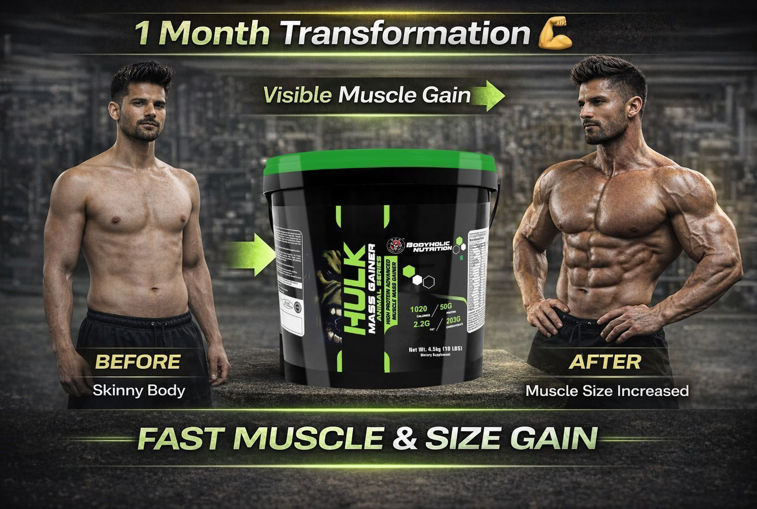 Image of BN BAGRI NUTRITION Nutrition Hulk Mass Gainer & Hulk Muscle Mass Gainer (11lbs) Weight Gainers /Mass Gainers