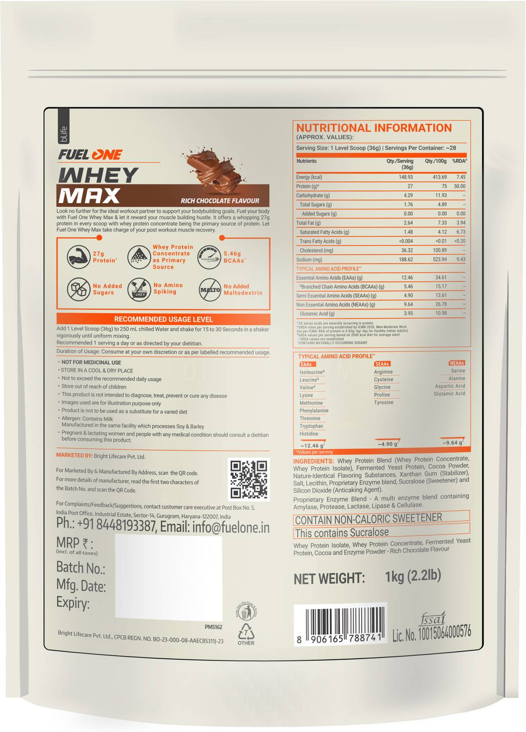 Fuelone Whey Protein Max, 27g Protein, 5.79g BCAAs, 4.26g Glutamic - Image 5