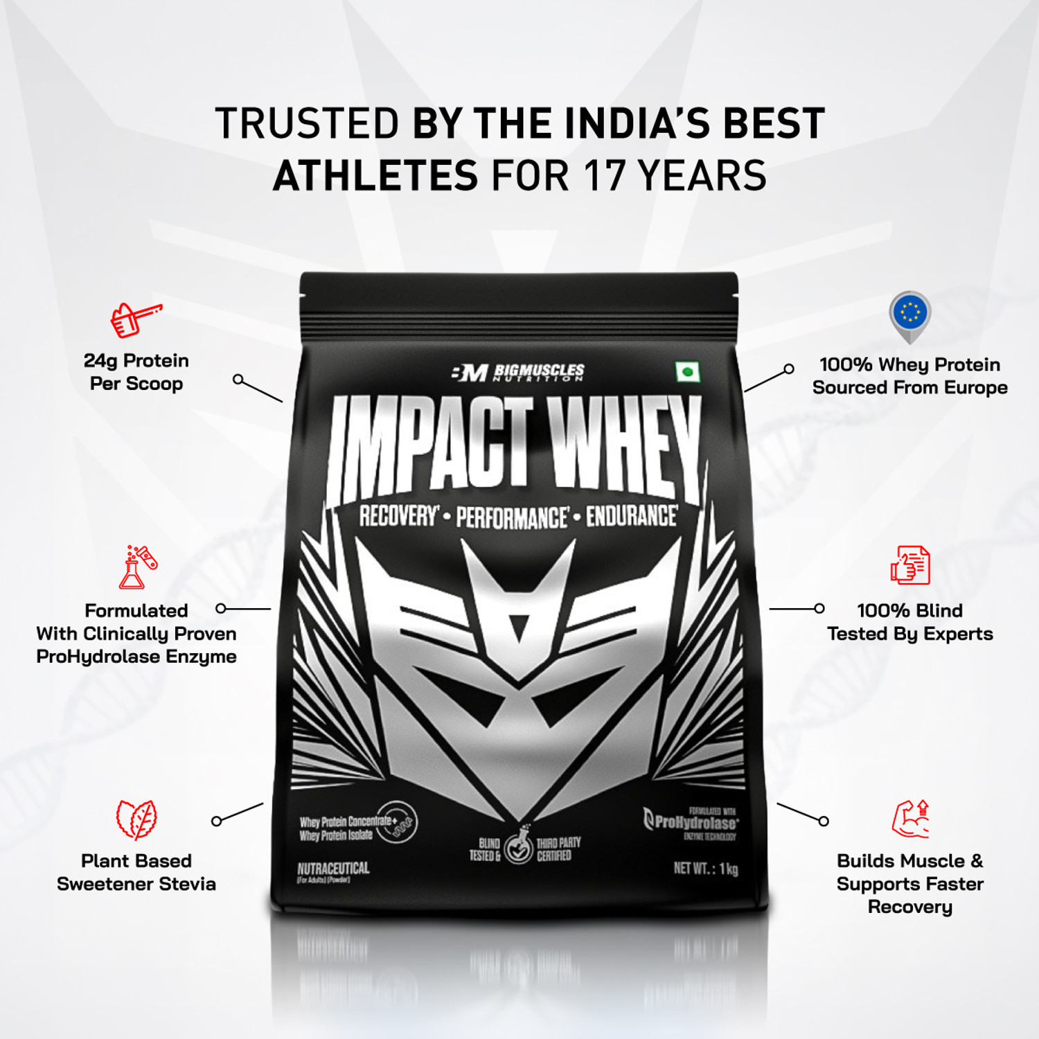 Image of BIGMUSCLES NUTRITION Impact Whey Protein | Isolate + Concentrate Protein Powder | ProHydrolase Tech. Whey Protein