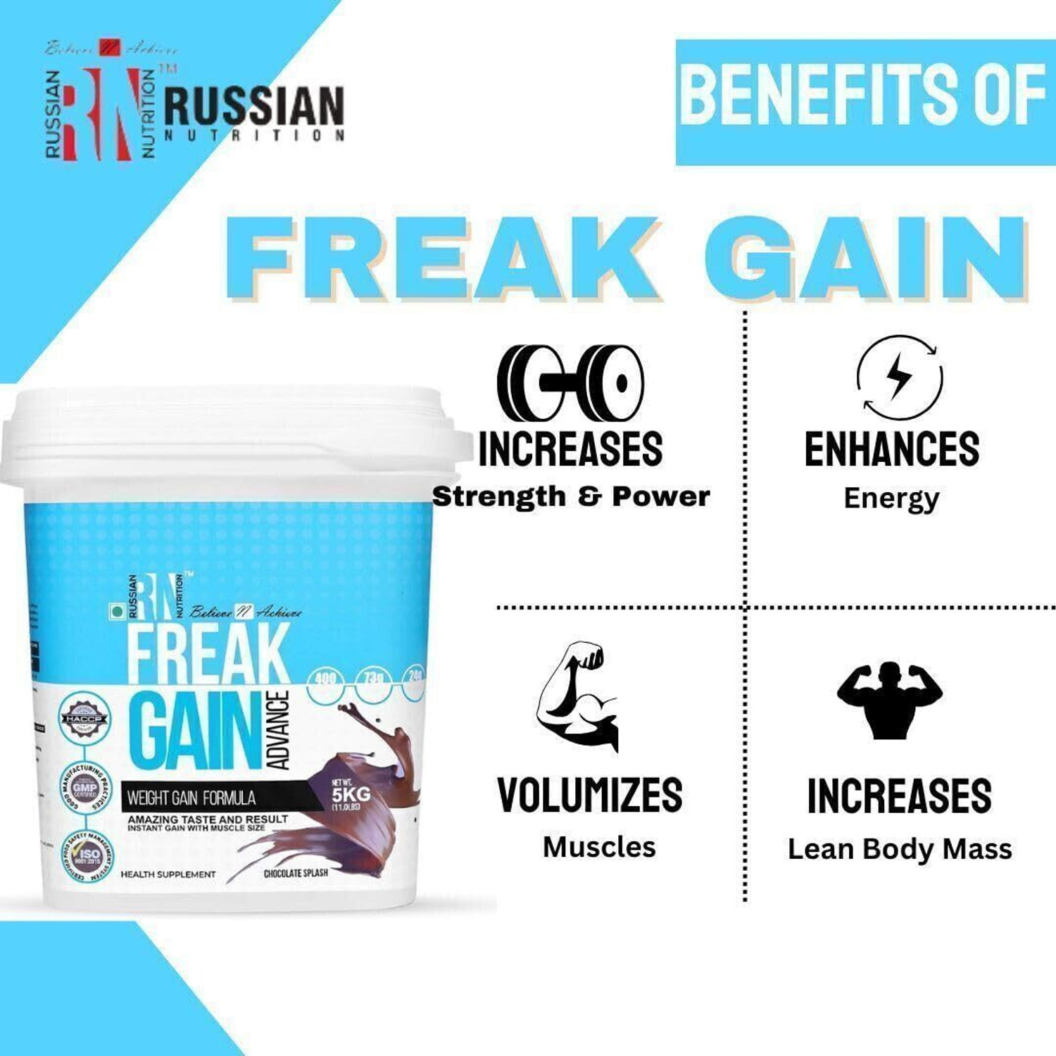 Image of RUSSIAN NUTRITION FREAK GAIN (11lbs) Weight Gainers /Mass Gainers