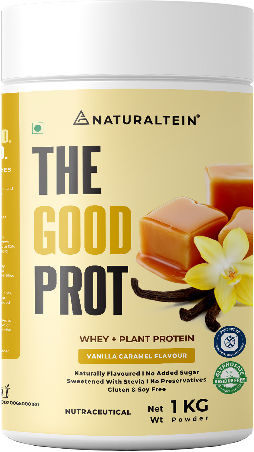 Image of NATURALTEIN Good Prot 1kg Vanilla Caramel | 22g Protein | Natural & Clean Blend Plant-Based Protein