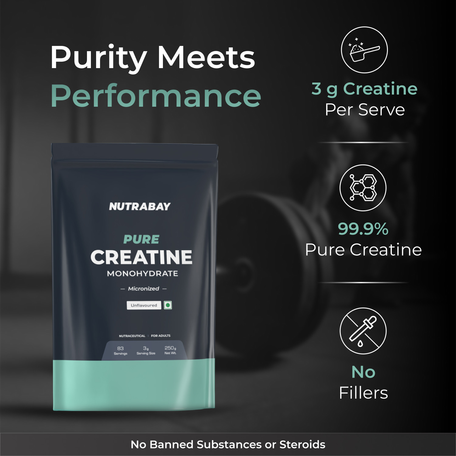 Image of Nutrabay Pure Series Micronised Creatine Monohydrate 83 servings |Crossfit Supplement Creatine