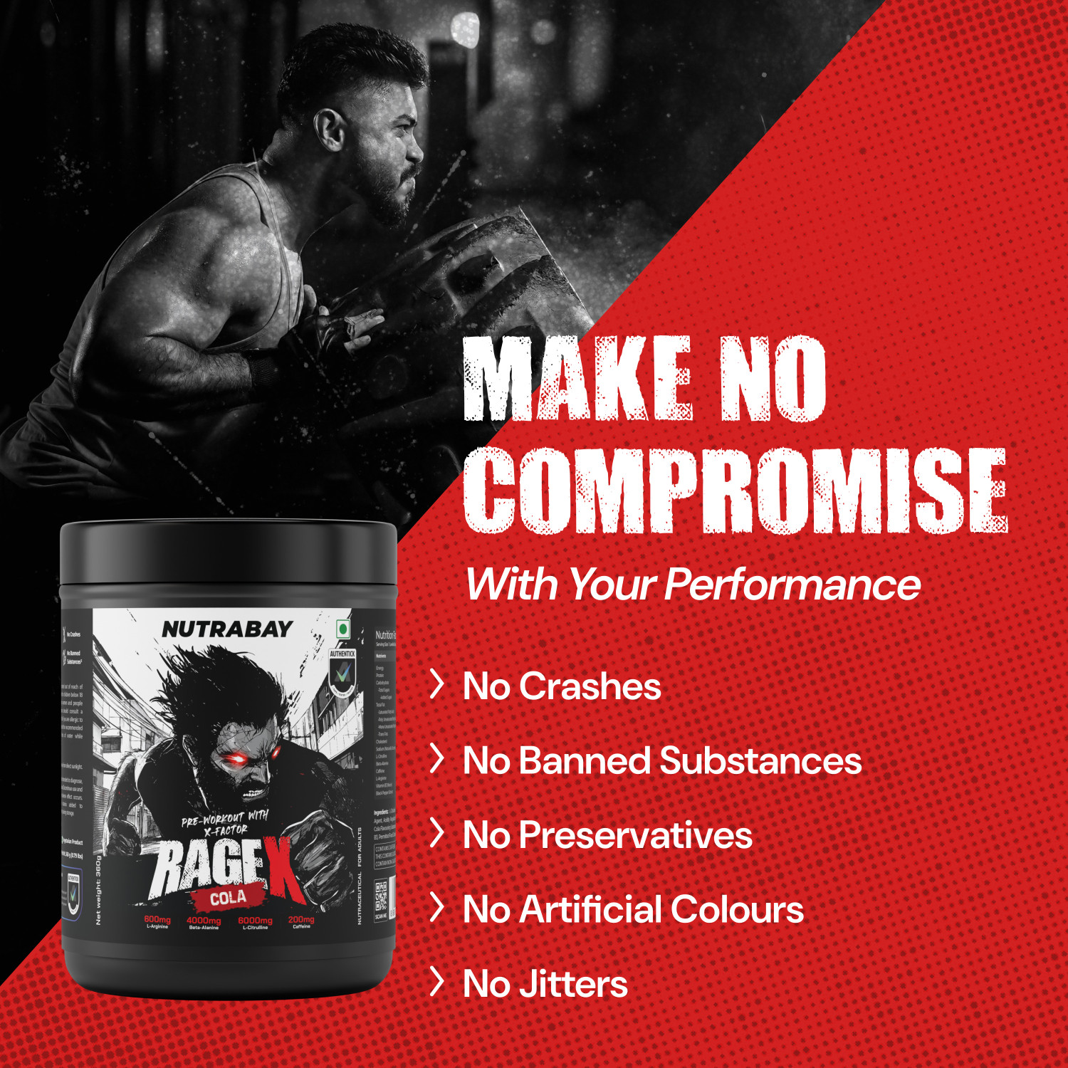 Image of Nutrabay RageX Pre-Workout | L-Citrulline, Beta-Alanine, Caffeine Pre Workout