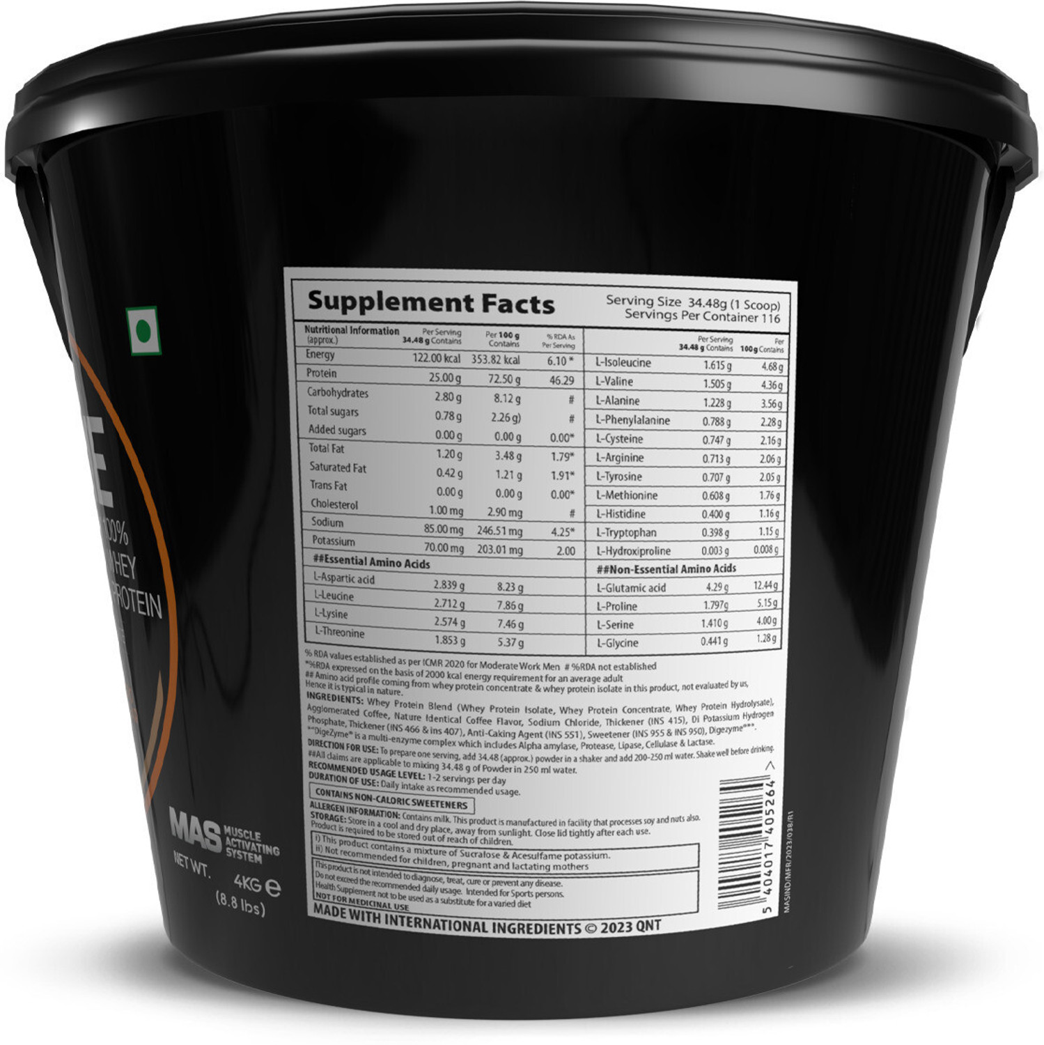 Image of QNT Prime Whey, 100% Whey Protein with whey Isolate, 4kg, Coffee Flavour Whey Protein