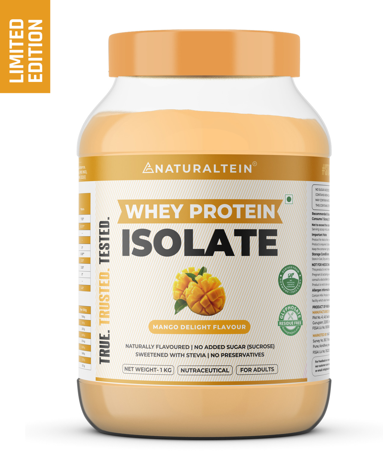 Image of NATURALTEIN Whey Isolate Mango Delight | 30g Protein | Natural & Clean Whey Protein