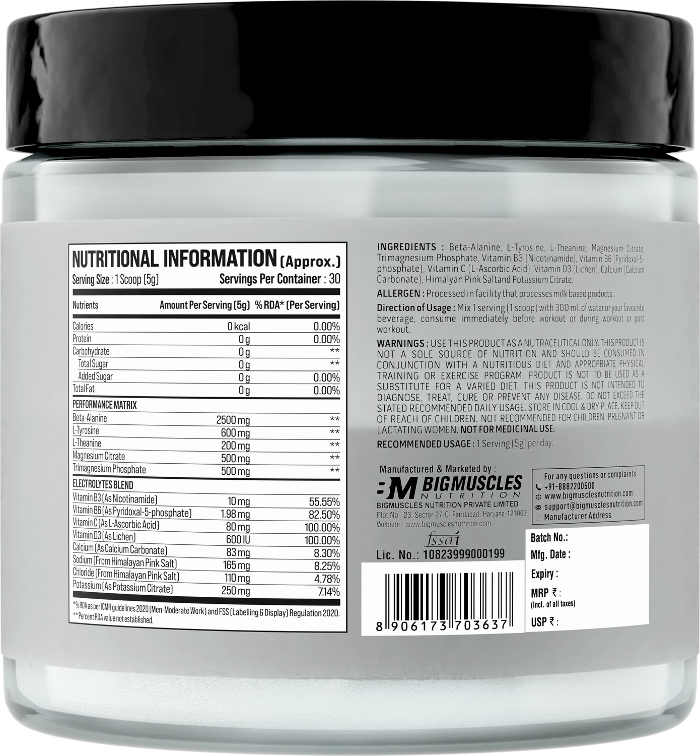Image of BIGMUSCLES NUTRITION Beta Alanine + Peptides | Beta-Alanine Powder with Electrolytes & Magnesium | Pre Workout