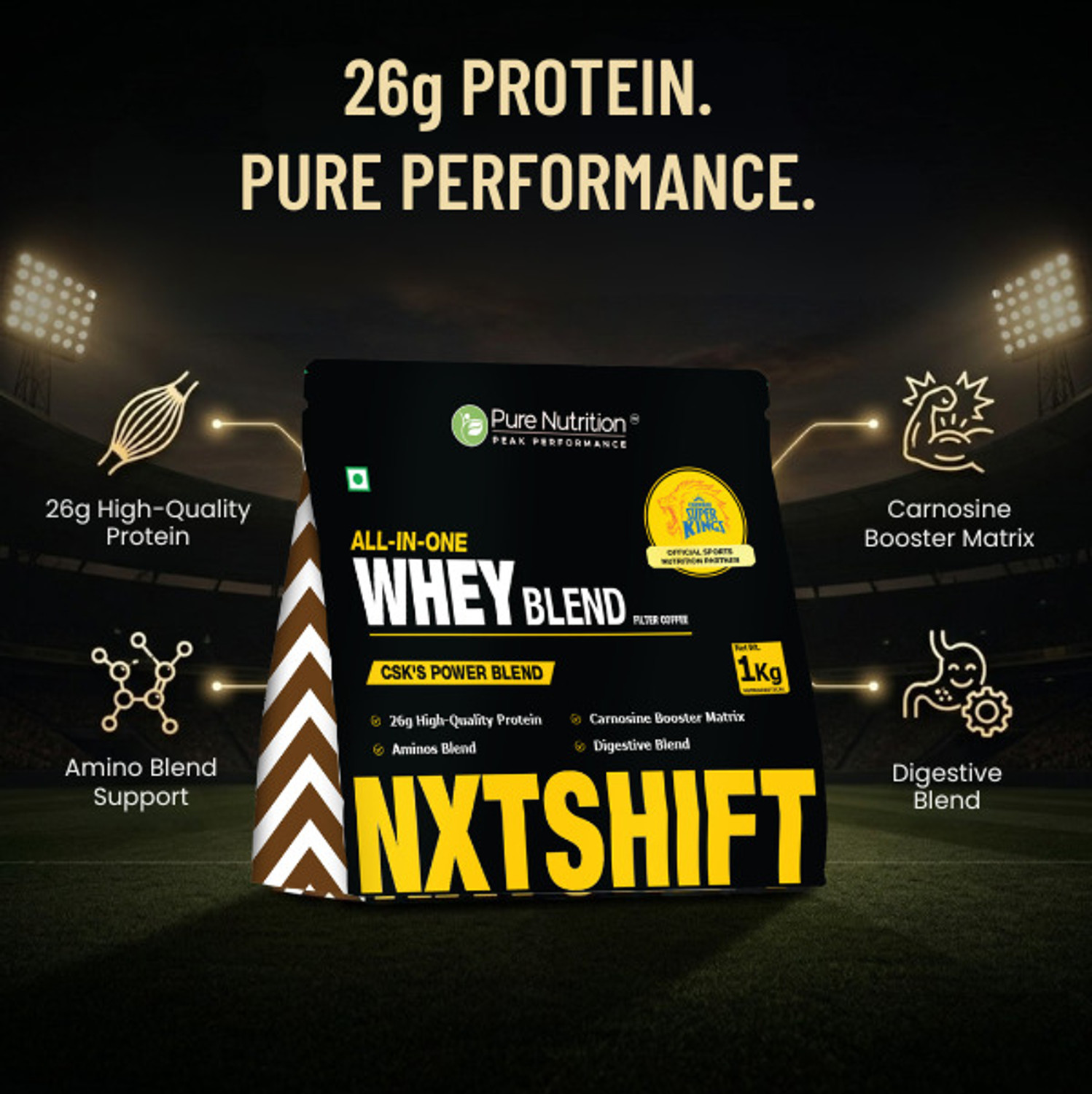 Image of Pure Nutrition NXTSHIFT CSK All-in-One Whey Protein Blend - 26g Protein Filter Coffee Protein Blends