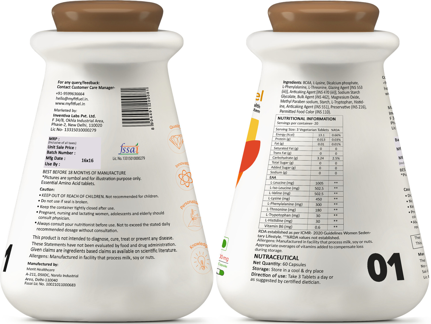 Image of MyFitFuel EAA Plus (Essential Amino Acids) 60 Capsule, 3000mg EAA (Essential Amino Acids)