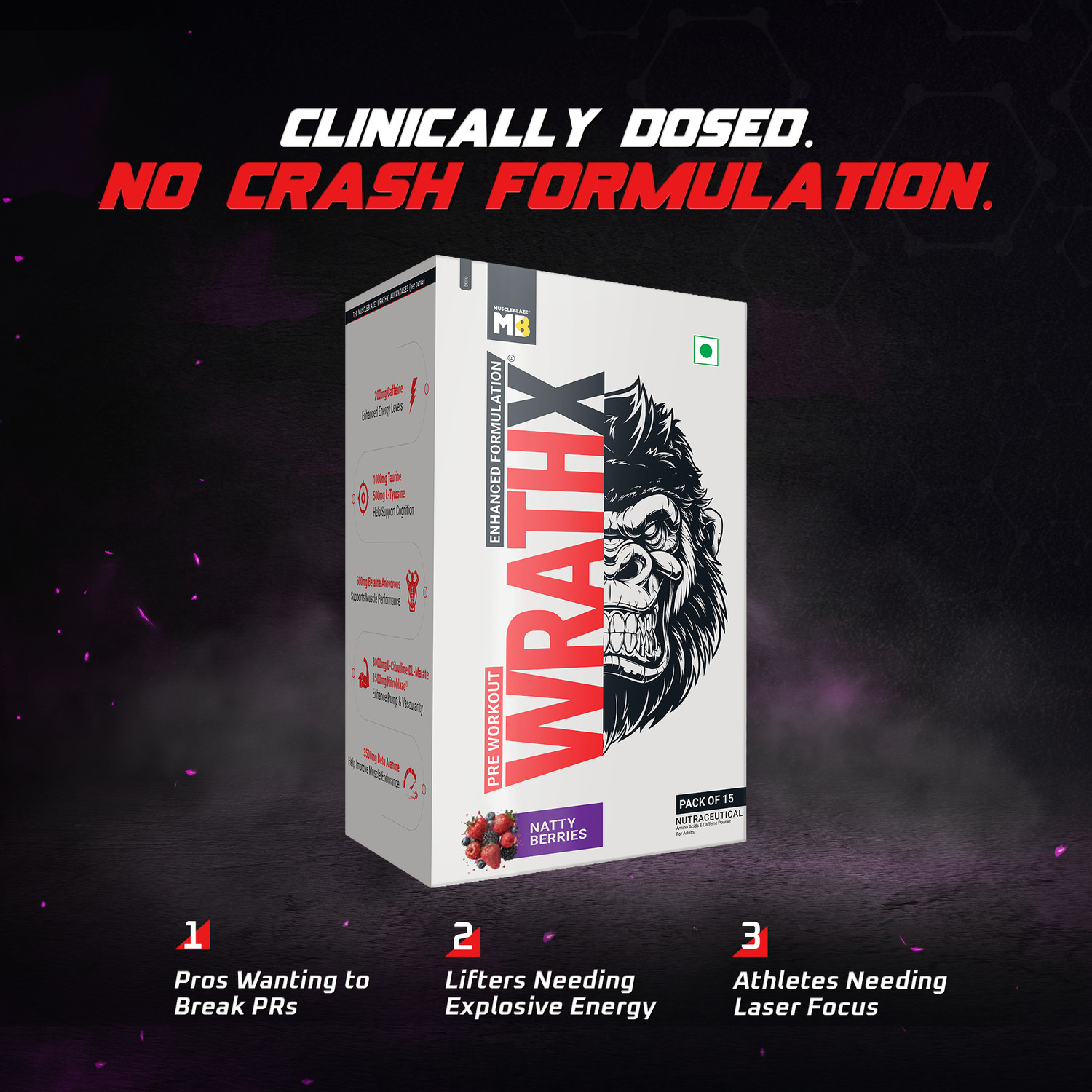 Image of MUSCLEBLAZE WrathX with Caffeine, Citrulline & Beta Alanine | Trustified Certified Pre Workout