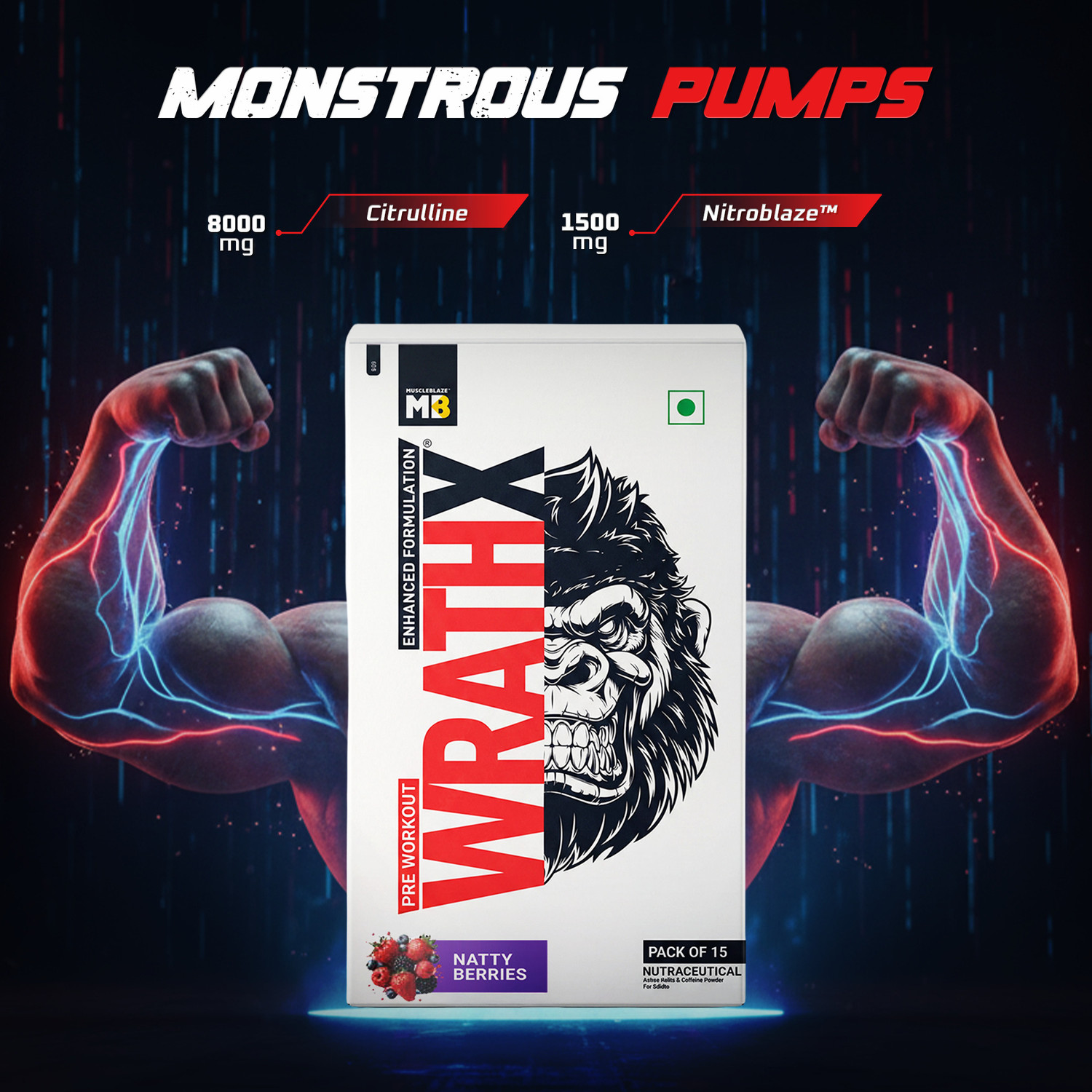 Image of MUSCLEBLAZE WrathX with Caffeine, Citrulline & Beta Alanine | Trustified Certified Pre Workout