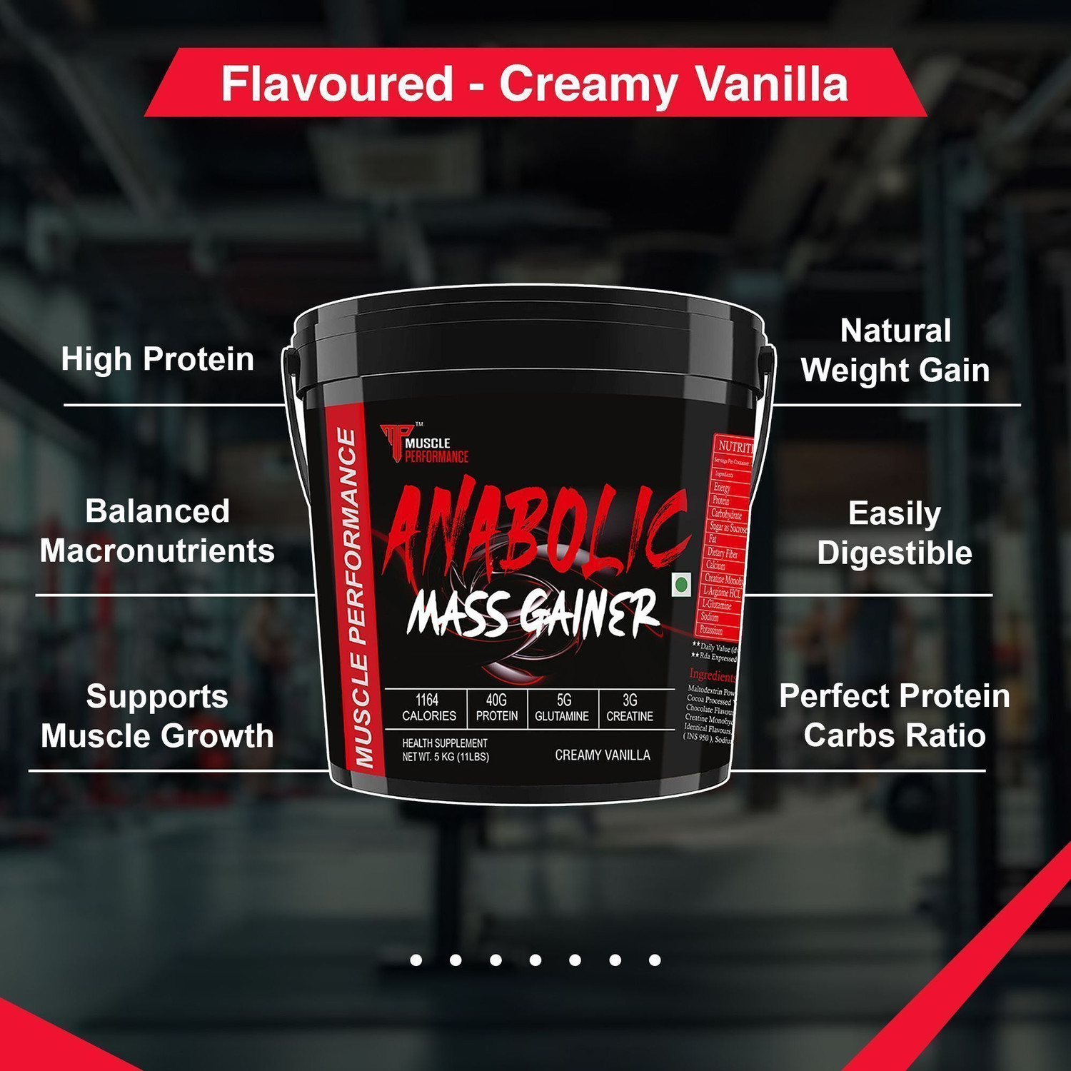 Image of Muscle Performance Anabolic Mass Gainer With 40g Protein, Added Vitamins, Probiotics, Enzymes Weight Gainers /Mass Gainers