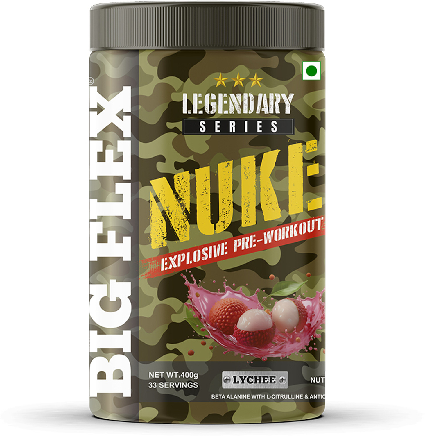Image of Bigflex Nuke Pre Workout - Litchi Flavour (400 Gm) - L - Citrulline - Creatine HCL Creatine