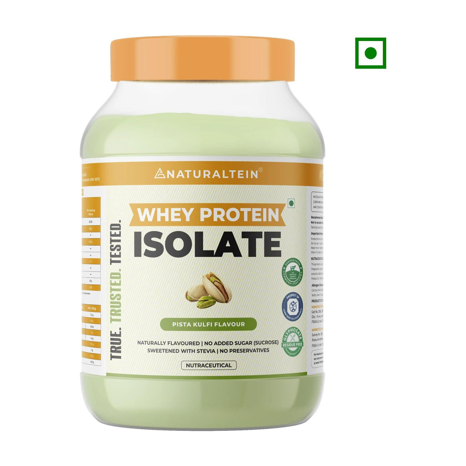 Image of NATURALTEIN Whey Isolate 1kg Pista Kulfi | 30g Protein | Clean, Natural & Sugar-Free Whey Protein