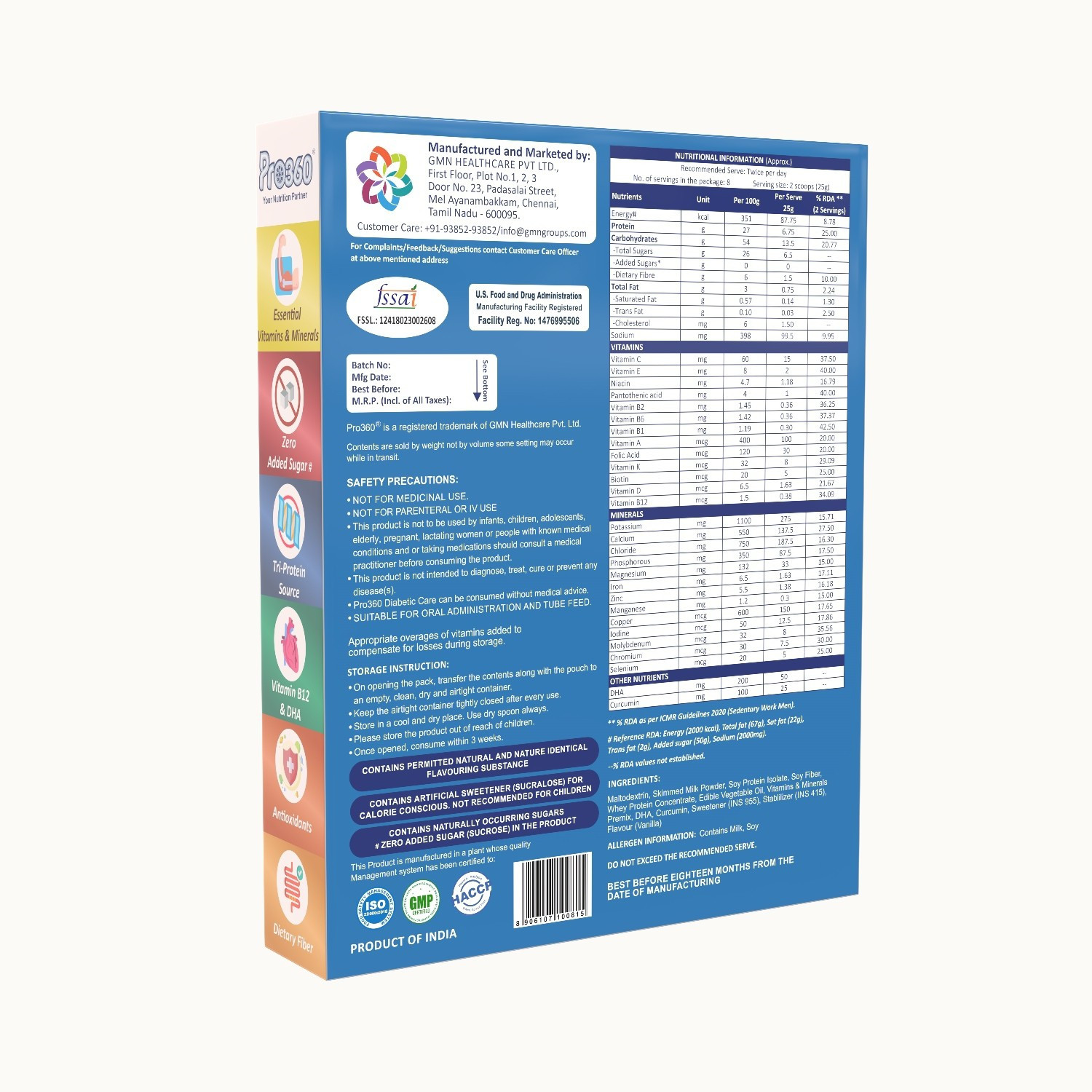 Image of PRO360 Diabetic Care Protein Powder Supplement for Diabetes Patients Vanilla Flavour
