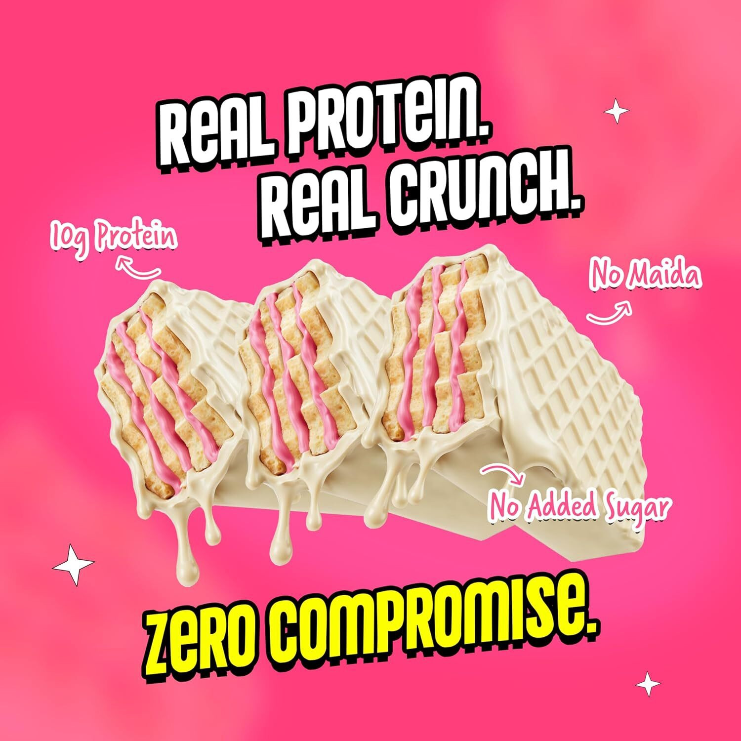 Image of Yogabar 10g Protein Wafer Bars|Strawberry Pop|Goodness of Millets|0% Maida|10 Protein Wafer