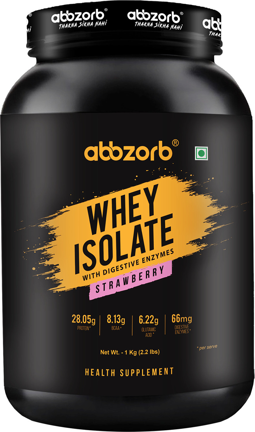 Image of Abbzorb Whey Isolate28.05gProtein|8.13g bcaa|with Digestive Enzymes 1kg Strawberry Whey Protein