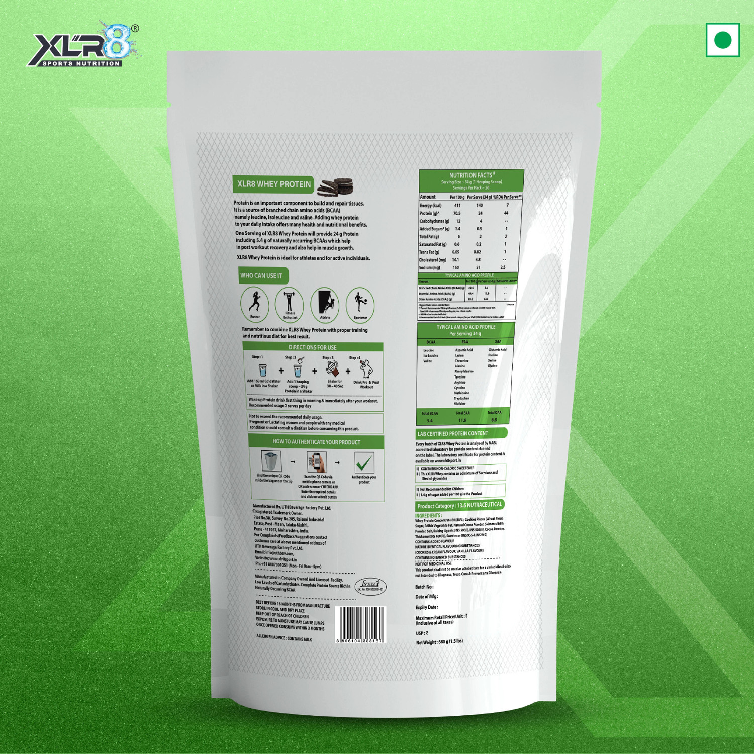Image of XLR8 Whey Protein with 24 g and 5.4 g BCAA Whey Protein