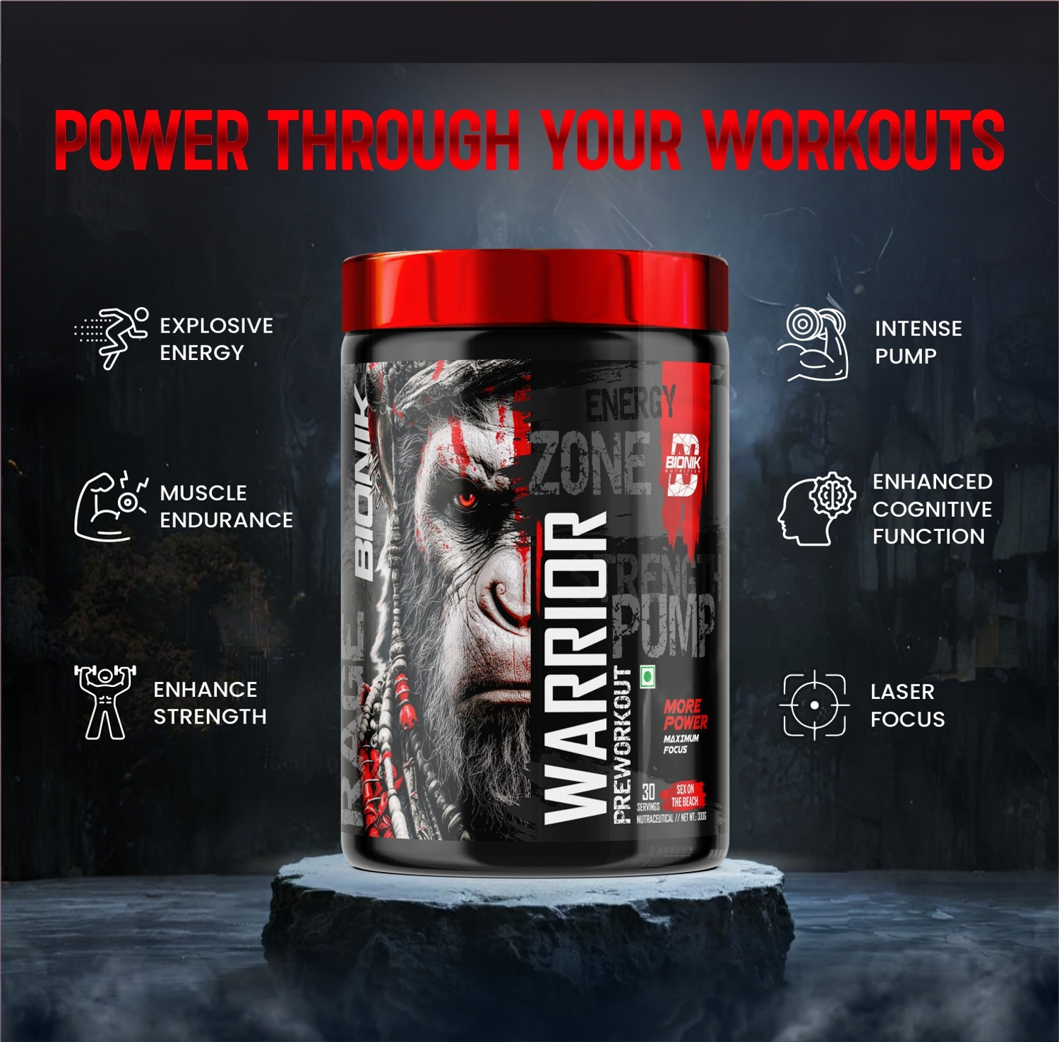 Image of BIONIK NUTRITION Warrior Zone Preworkout |For Pump, Focus, Energy, Strength & Endurance Pre Workout