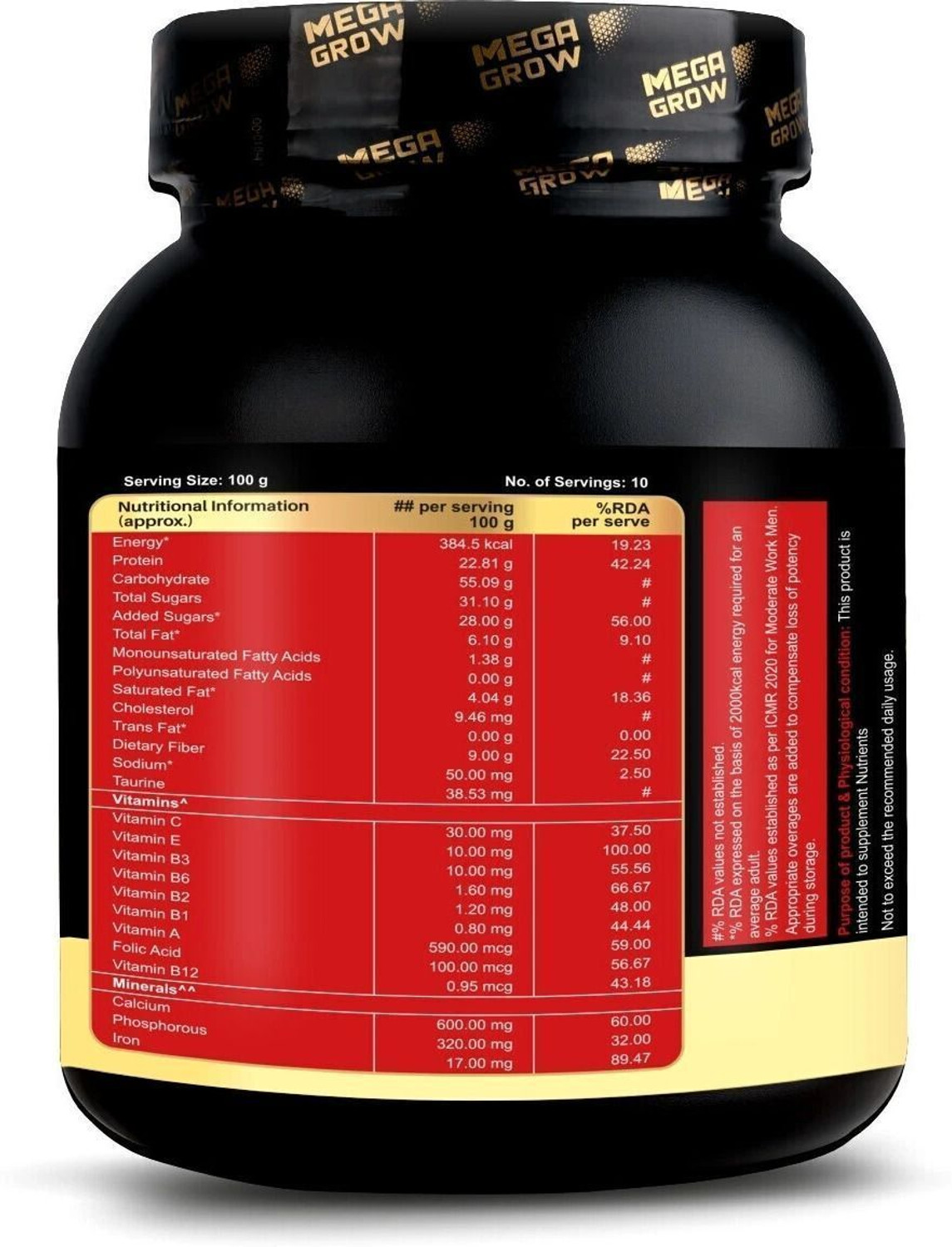 Image of MEGAGROW Whey Protein Mass Gainer- Milk Chocolate Flavour | 22.81g Protein, High Calories Whey Protein