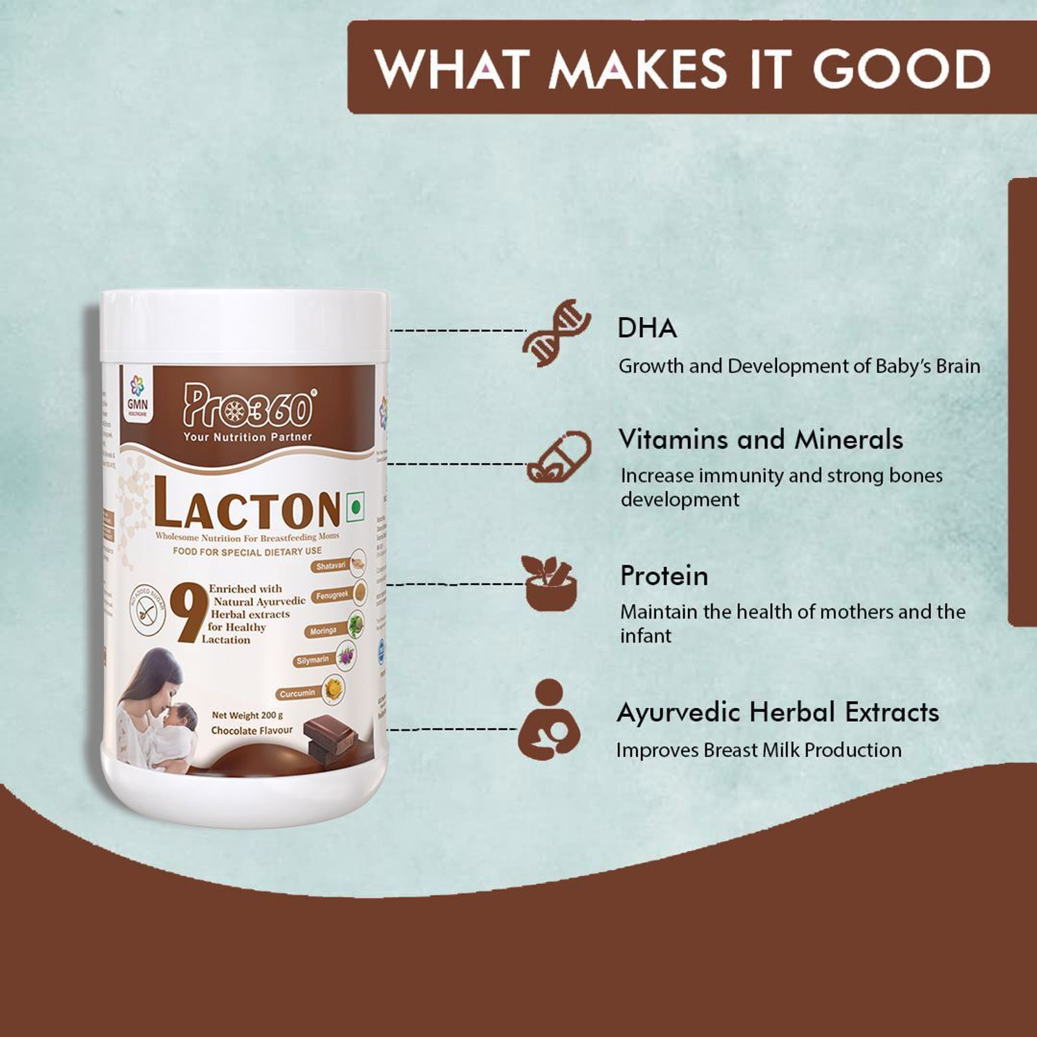 Image of PRO360 Lacton Protein Powder for Breastfeeding, Lactating Women to Increase Breast Milk Protein Shake