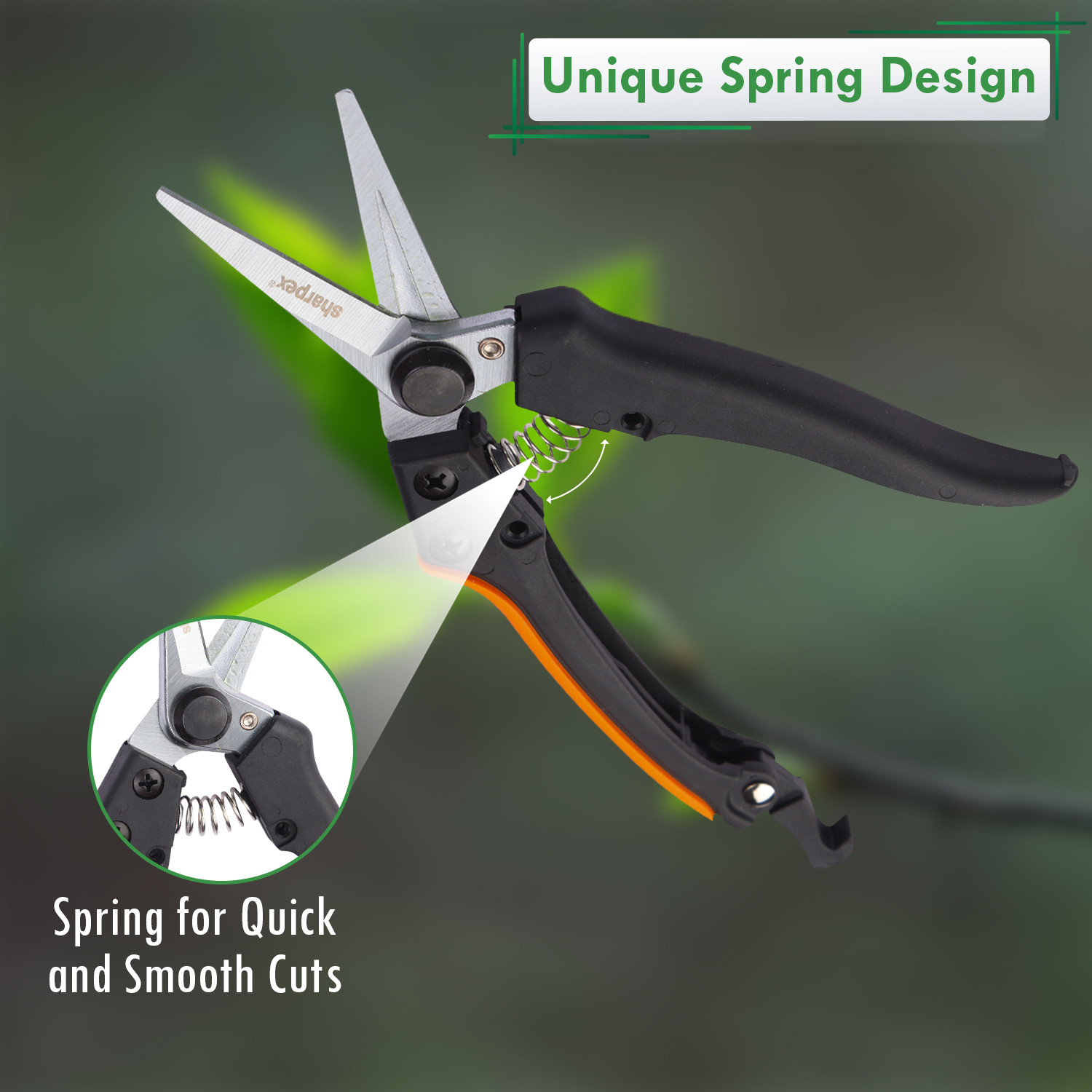 Image of Sharpex SHREXP3 Heavy-Duty Professional Pruning Shears - Nylon Handle, SK5 Carbon Steel Blade Bypass Pruner
