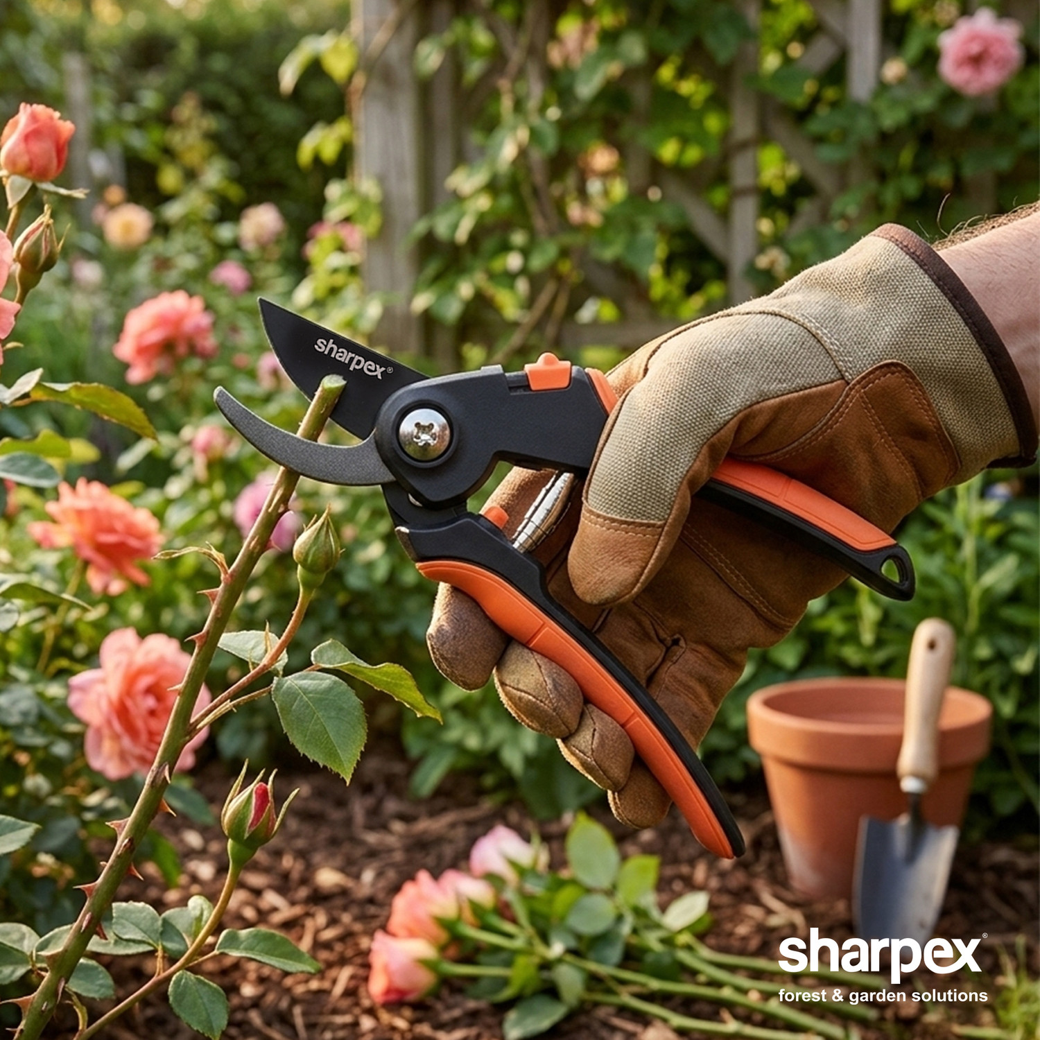 Image of Sharpex SHREXP3 8-Inch Bypass Pruning Shears - SK5 Carbon Steel, Teflon Blade for Garden & Trim Bypass Pruner