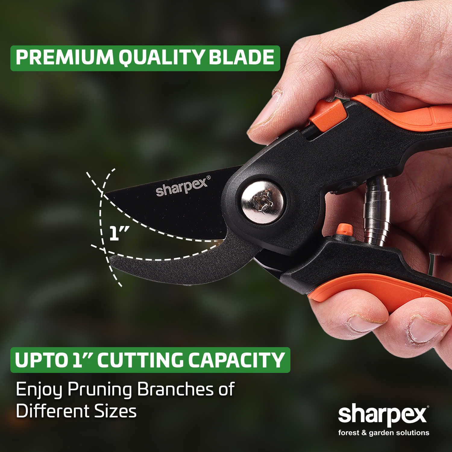 Image of Sharpex SHREXP3 8-Inch Bypass Pruning Shears - SK5 Carbon Steel, Teflon Blade for Garden & Trim Bypass Pruner