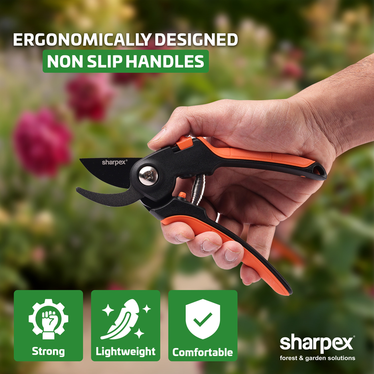 Image of Sharpex SHREXP3 8-Inch Bypass Pruning Shears - SK5 Carbon Steel, Teflon Blade for Garden & Trim Bypass Pruner