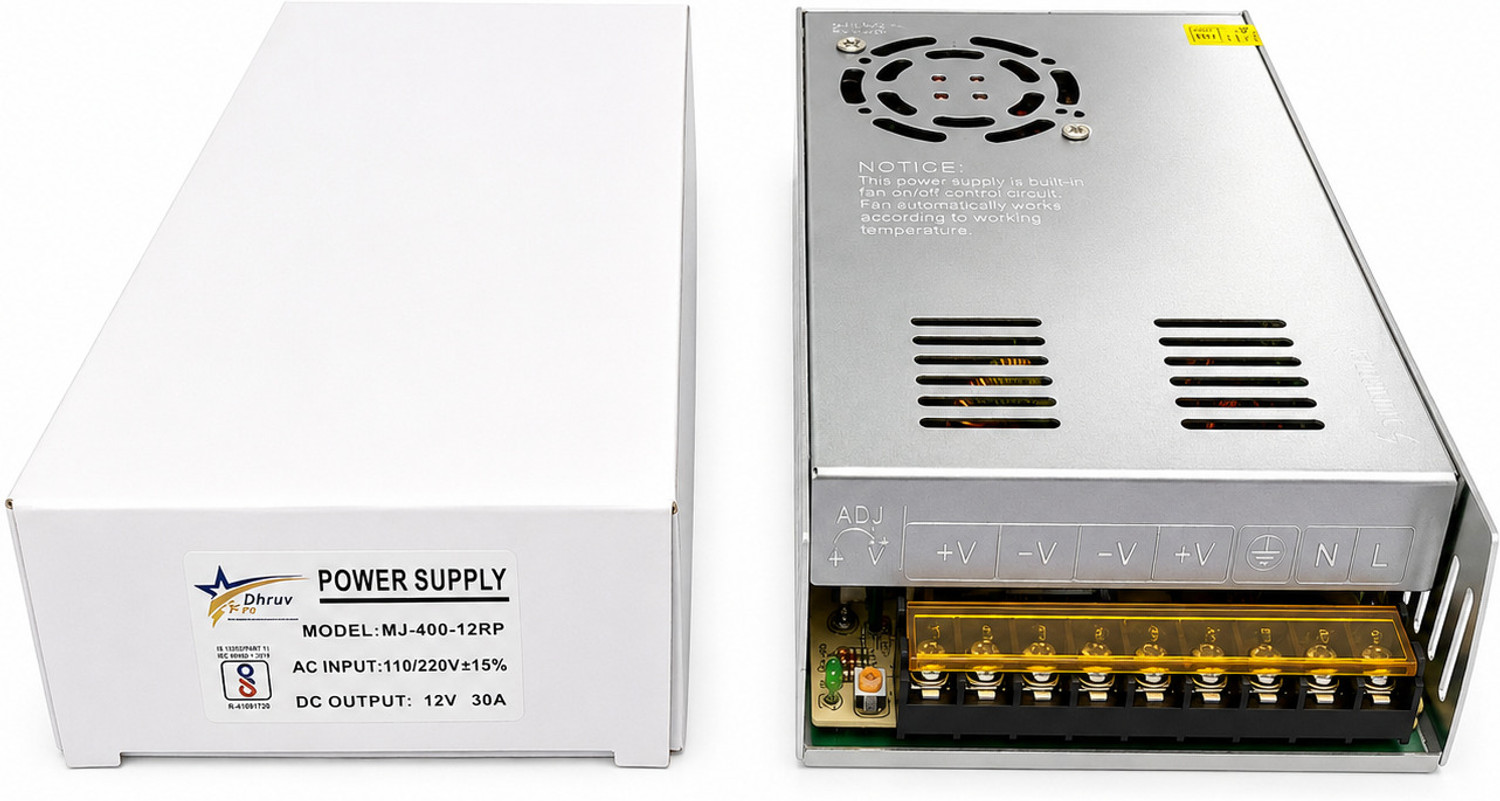 Image of DHRUV-PRO Led Indicator 12 Volt / 30 Amp DC Output Power Supply, Metal Case Type Power LED Driver Power Supply Adaptor for CCTV Camera AC Input 100 /240vAC 360 Watts Server PSU with 9 SATA Cables (Silver)