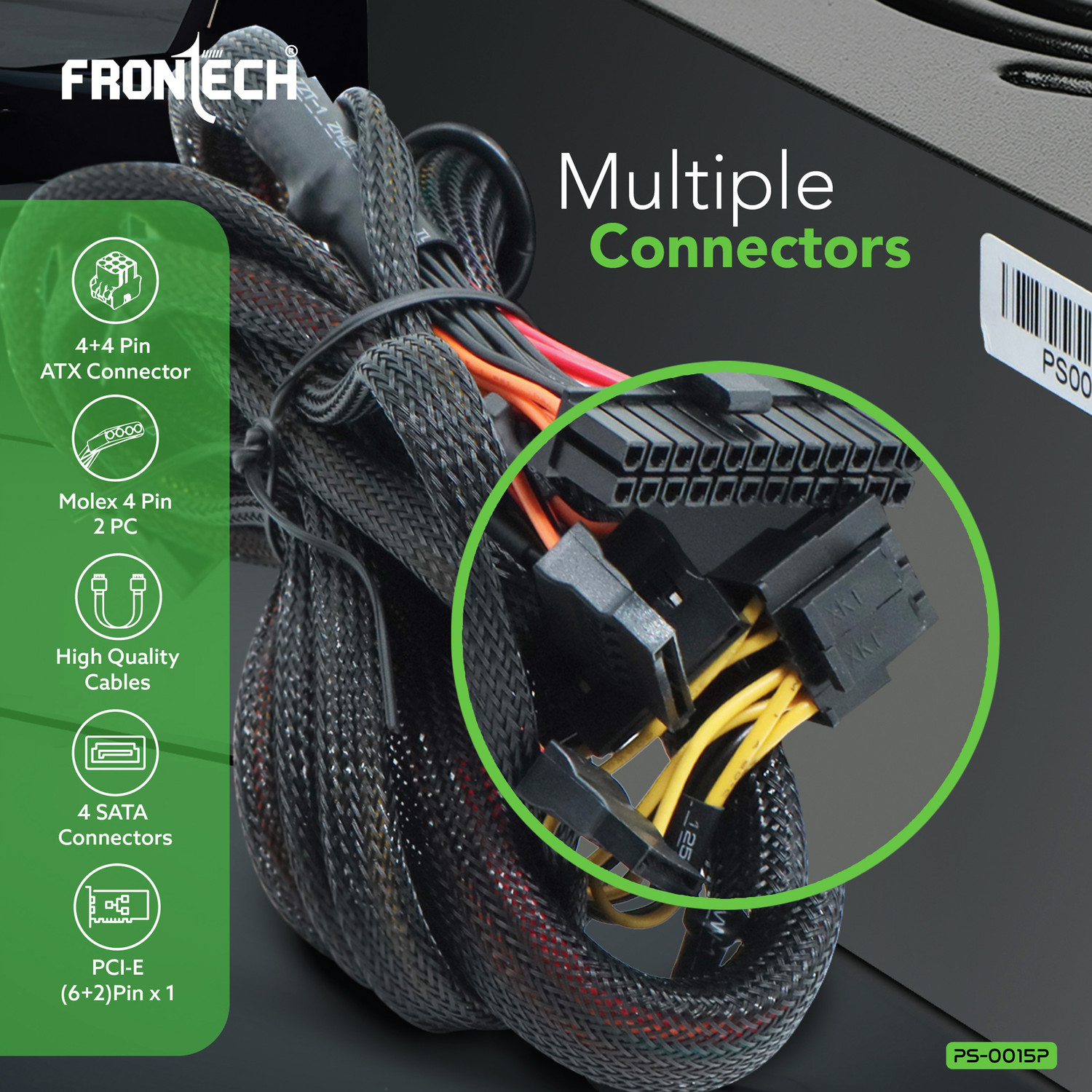 Image of Frontech Ultima Power Supply with 120mm RGB Fan, ATX 12V, DC-DC PFC,2 Molex, PCI-E (6+2), 650 Watts Gaming PSU with 4 SATA Cables