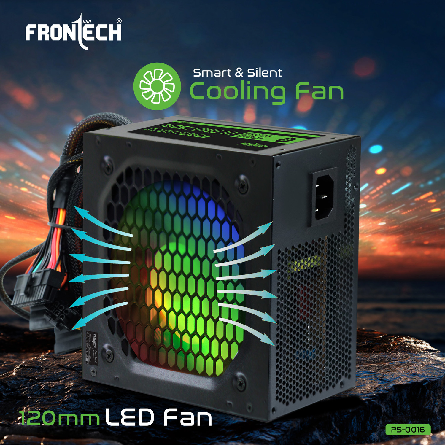 Image of Frontech Ultima Power Supply | ATX 12V | 120mm RGB Fan | 20+4 ATX, 4+4 CPU, 6+2 PCI-E , 750 Watts Gaming PSU with 4 SATA Cables