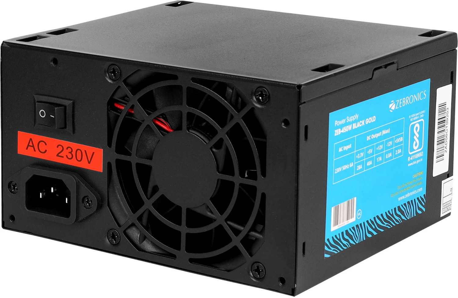 Image of ZEBRONICS Zeb-450W (Black Gold) 450 Watts Computer PSU with 3 SATA Cables