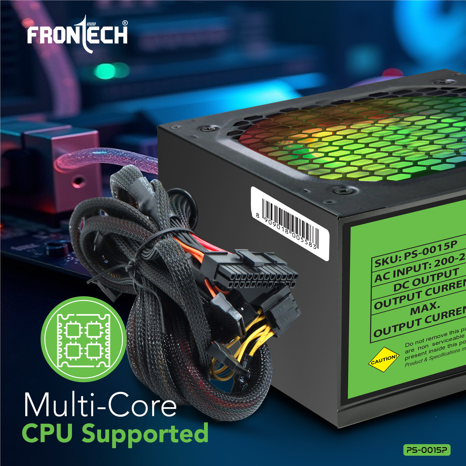 Image of Frontech Ultima Power Supply with 120mm RGB Fan, ATX 12V, DC-DC PFC,2 Molex, PCI-E (6+2), 650 Watts Gaming PSU with 4 SATA Cables