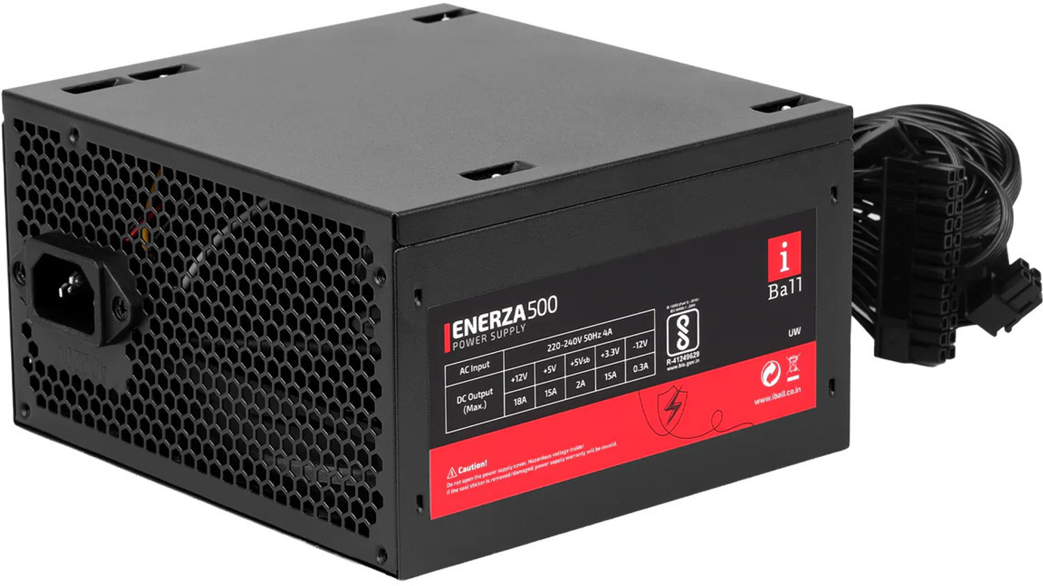 Image of iBall ENERZA 500 (Power-250B) Power Supply 500 Watts Computer PSU with 2 SATA Cables