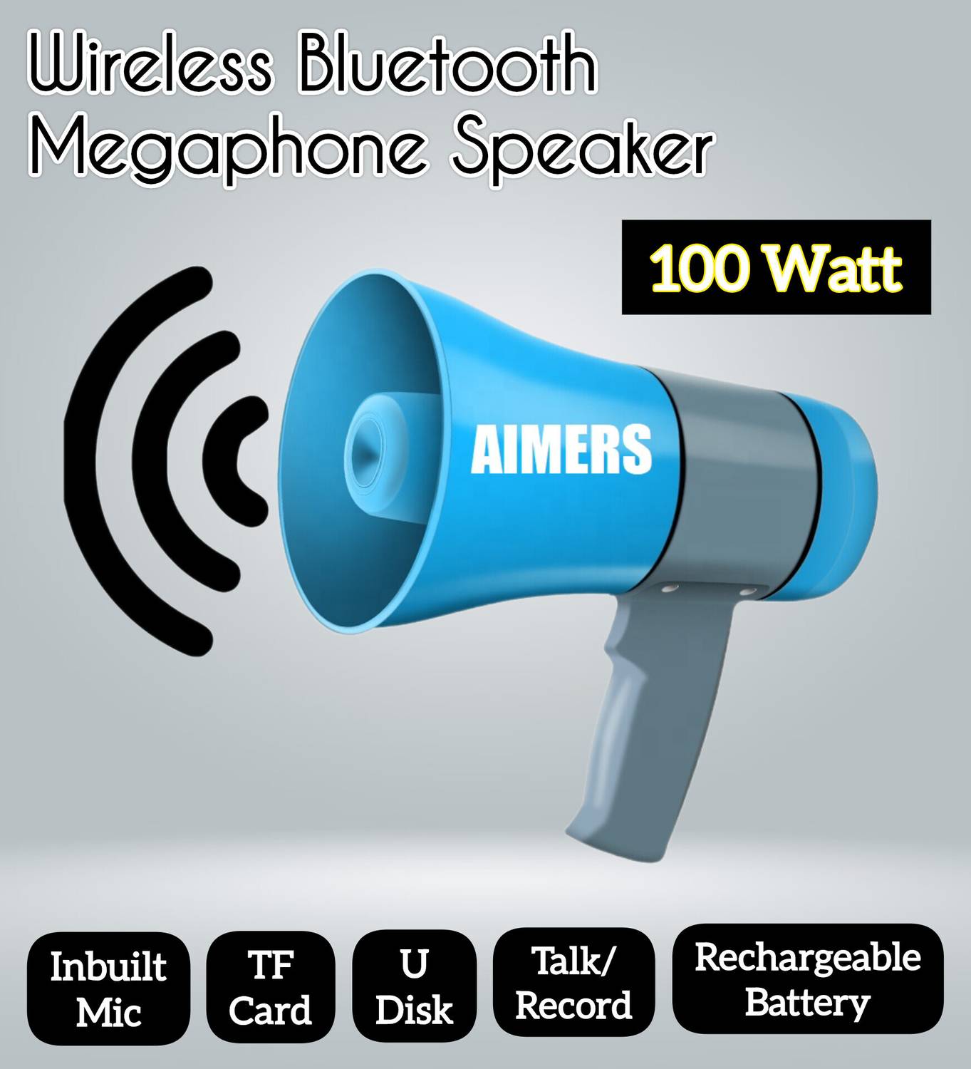 AIMERS (Bhopu) Horn with USB & SD Card Port for Announcing(100W) Speaker 100 Watts Megaphone with Recorder; Talk, Play Siren Music and Tour Guide Indoor, Outdoor PA System