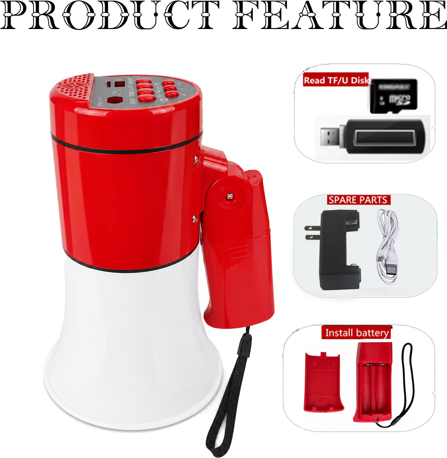 Image of RENMAX Portable Horn Portable Rechargeable Bluetooth Megaphone With Multi Voice & USB-127 Outdoor, Indoor PA System