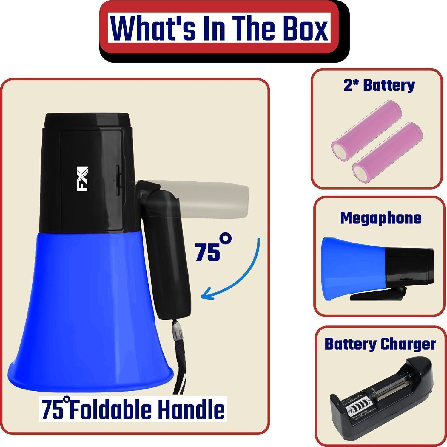 Image of FXI MP-835 Megaphone Speaker For Announcing Talk Record Play, Siren, Inbuilt Torch, Dual Battery Foldable Loudspeaker Bluetooth Megaphone with 13 Pre Recorded Tones Indoor, Outdoor PA System